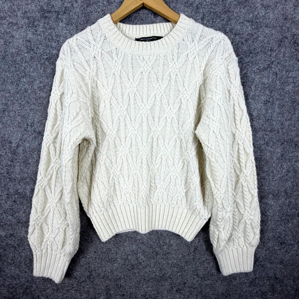 French Connection Sweater Womens‎ 8 Beige Wool Cable Knit Winter Long Sleeve